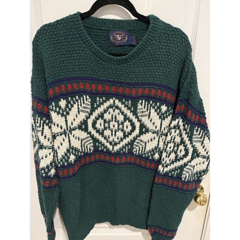 Vintage‎ Lake Harmony Rowing Club Sweater Mens L 90s USA Cotton Grandpa Sweater